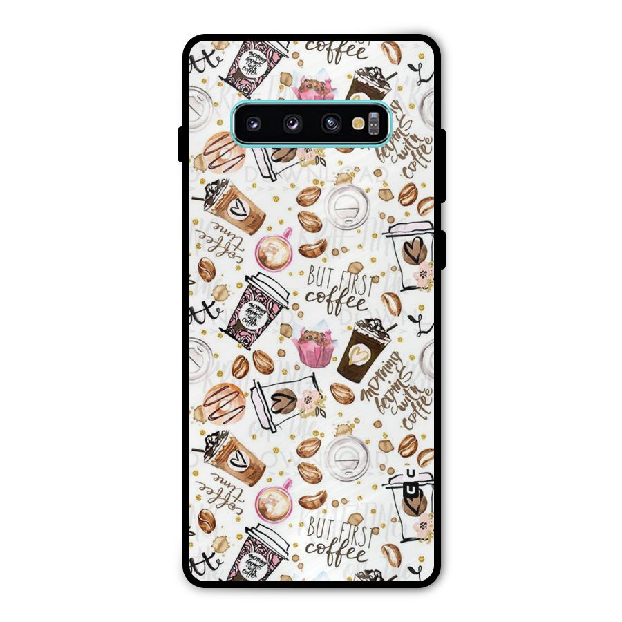 Coffee Pattern Metal Back Case for Galaxy S10 Plus