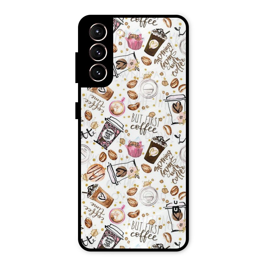 Coffee Pattern Metal Back Case for Galaxy S21 5G