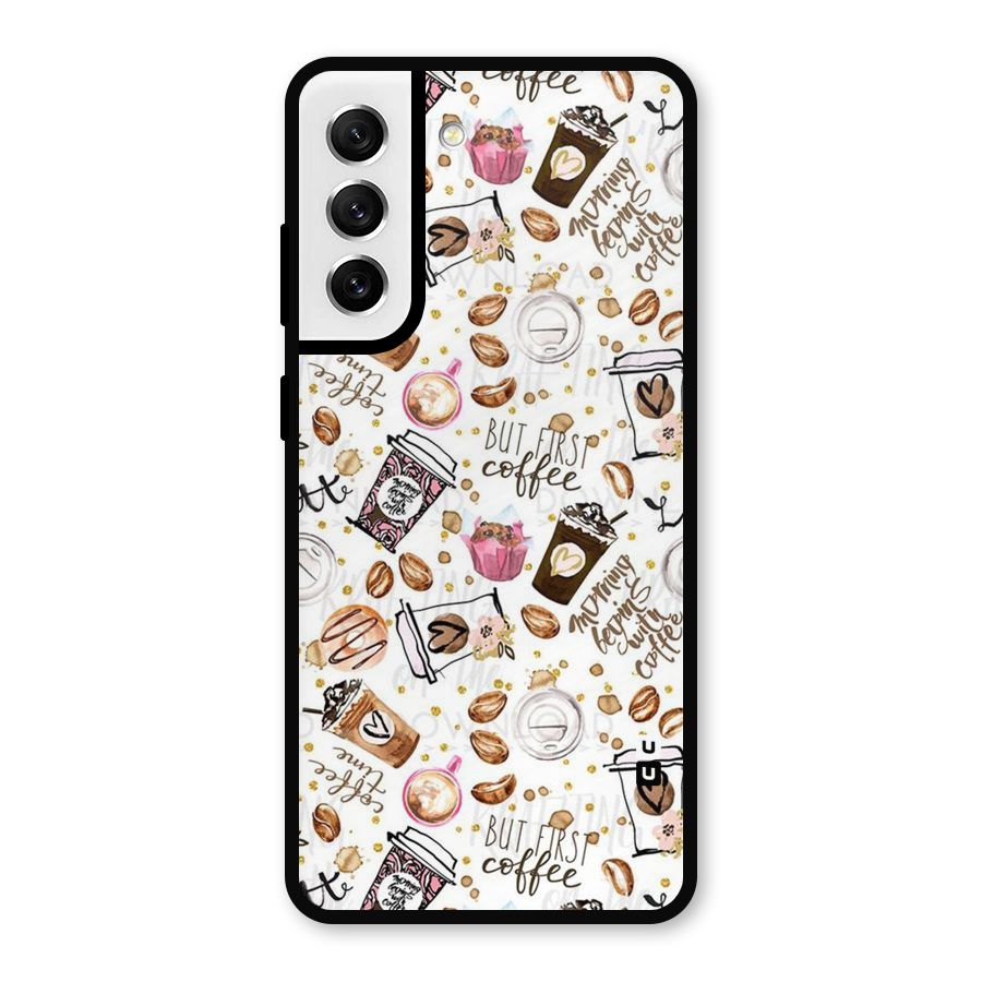 Coffee Pattern Metal Back Case for Galaxy S21 FE 5G