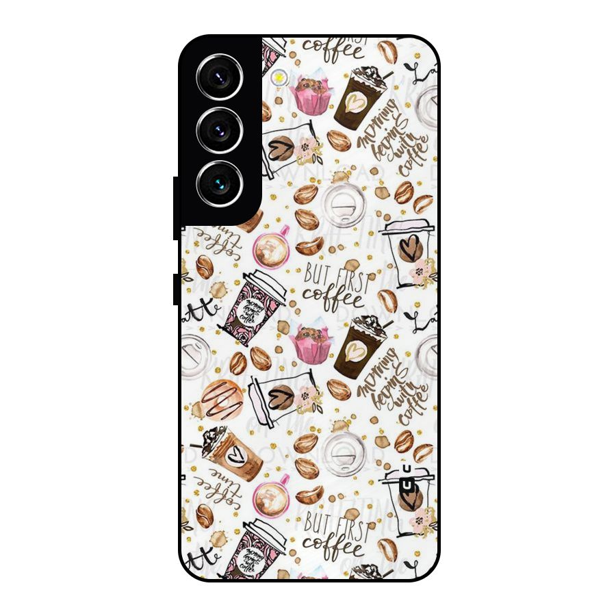 Coffee Pattern Metal Back Case for Galaxy S22 5G