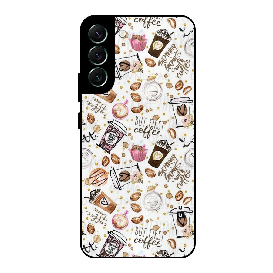Coffee Pattern Metal Back Case for Galaxy S22 Plus 5G