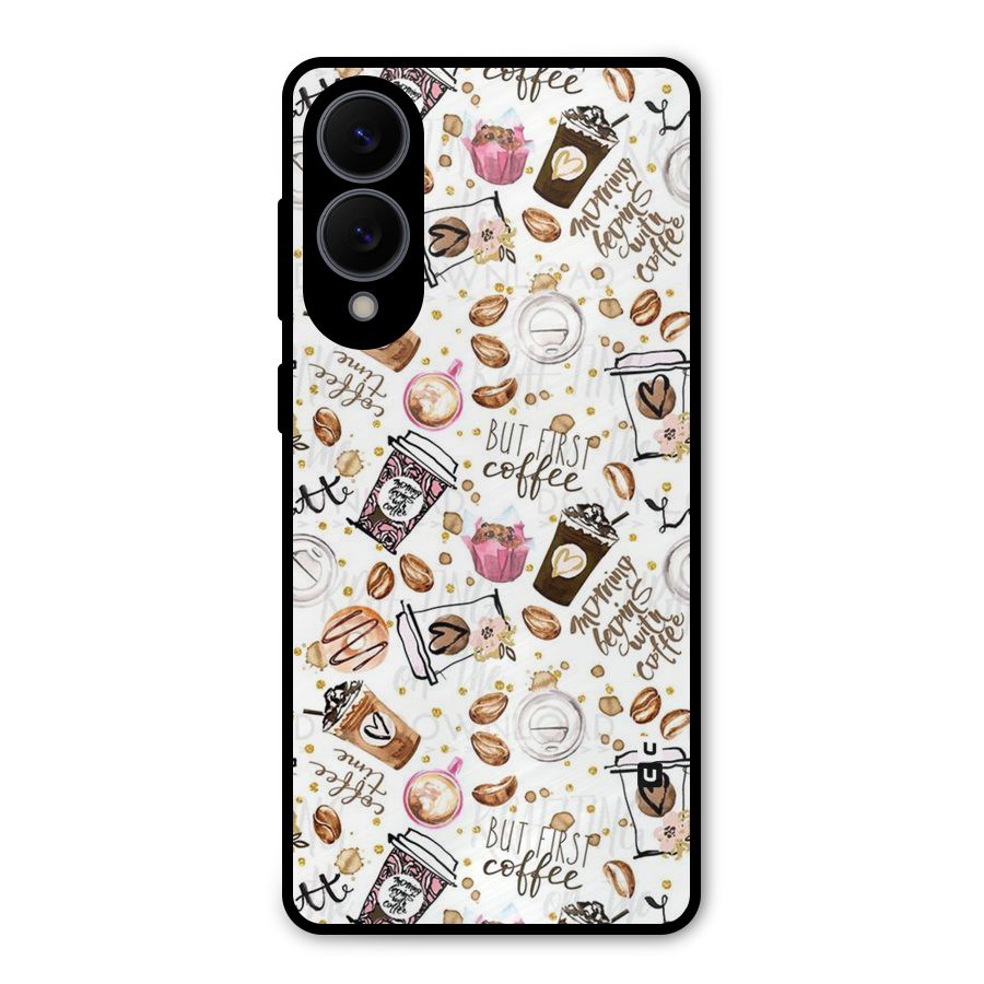 Coffee Pattern Metal Back Case for Galaxy S25 Edge