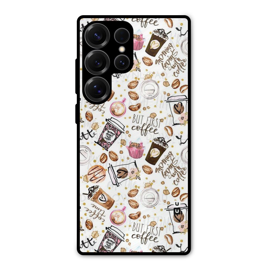 Coffee Pattern Metal Back Case for Galaxy S25 Ultra