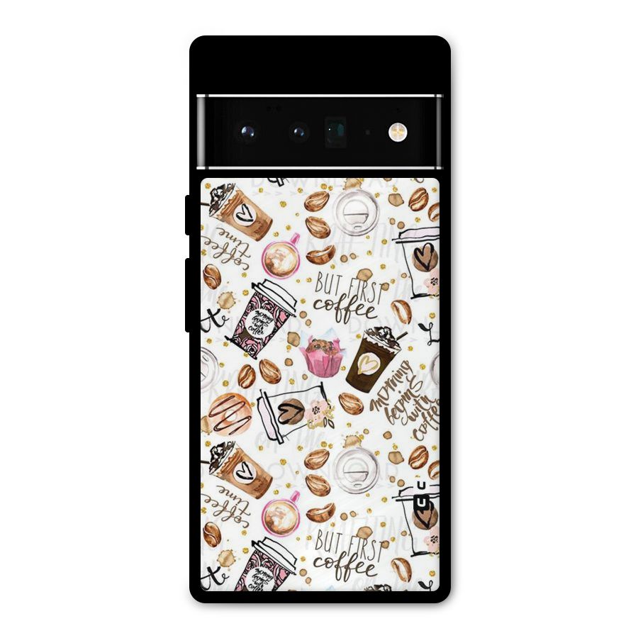 Coffee Pattern Metal Back Case for Google Pixel 6 Pro