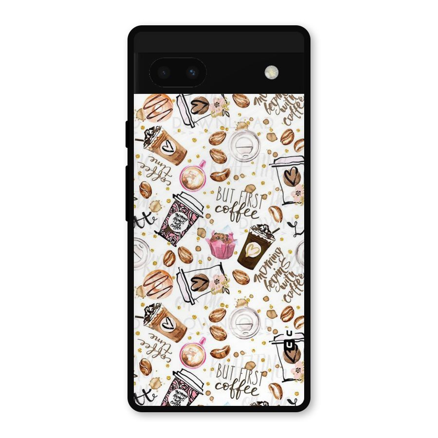 Coffee Pattern Metal Back Case for Google Pixel 6a