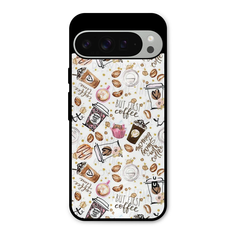 Coffee Pattern Metal Back Case for Google Pixel 9 Pro XL
