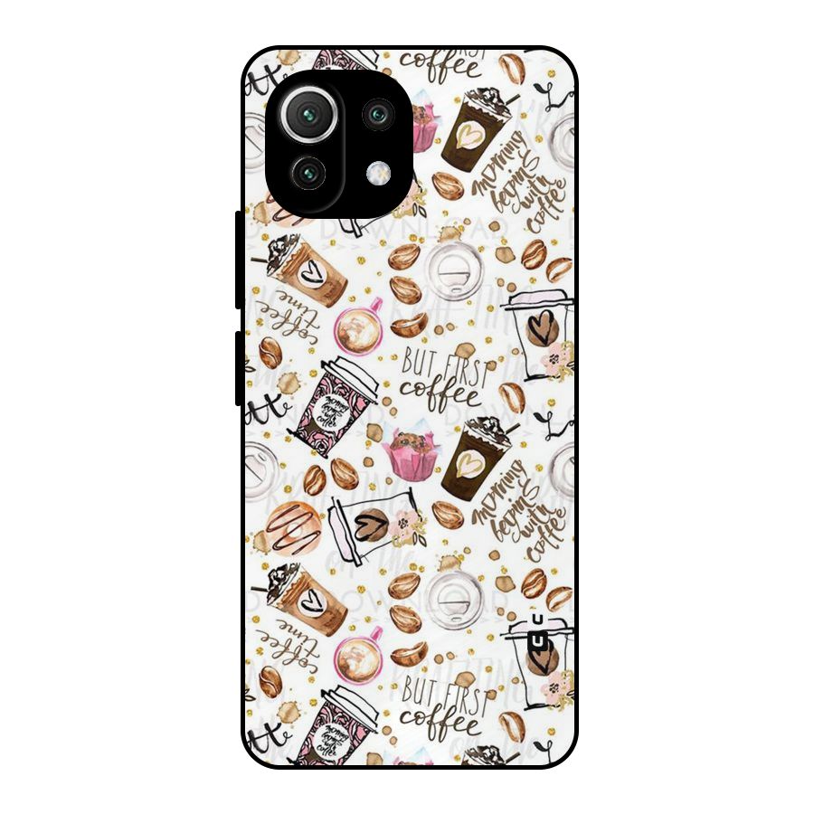 Coffee Pattern Metal Back Case for Mi 11 Lite NE 5G