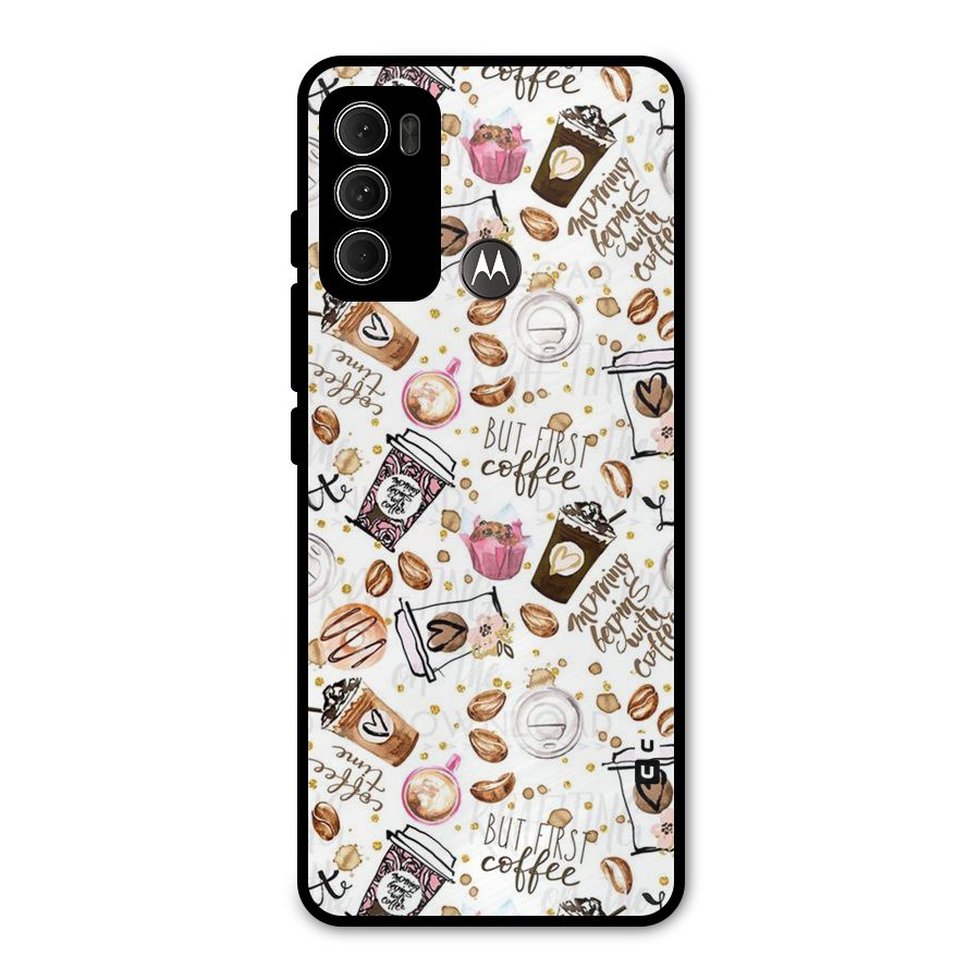 Coffee Pattern Metal Back Case for Moto G60