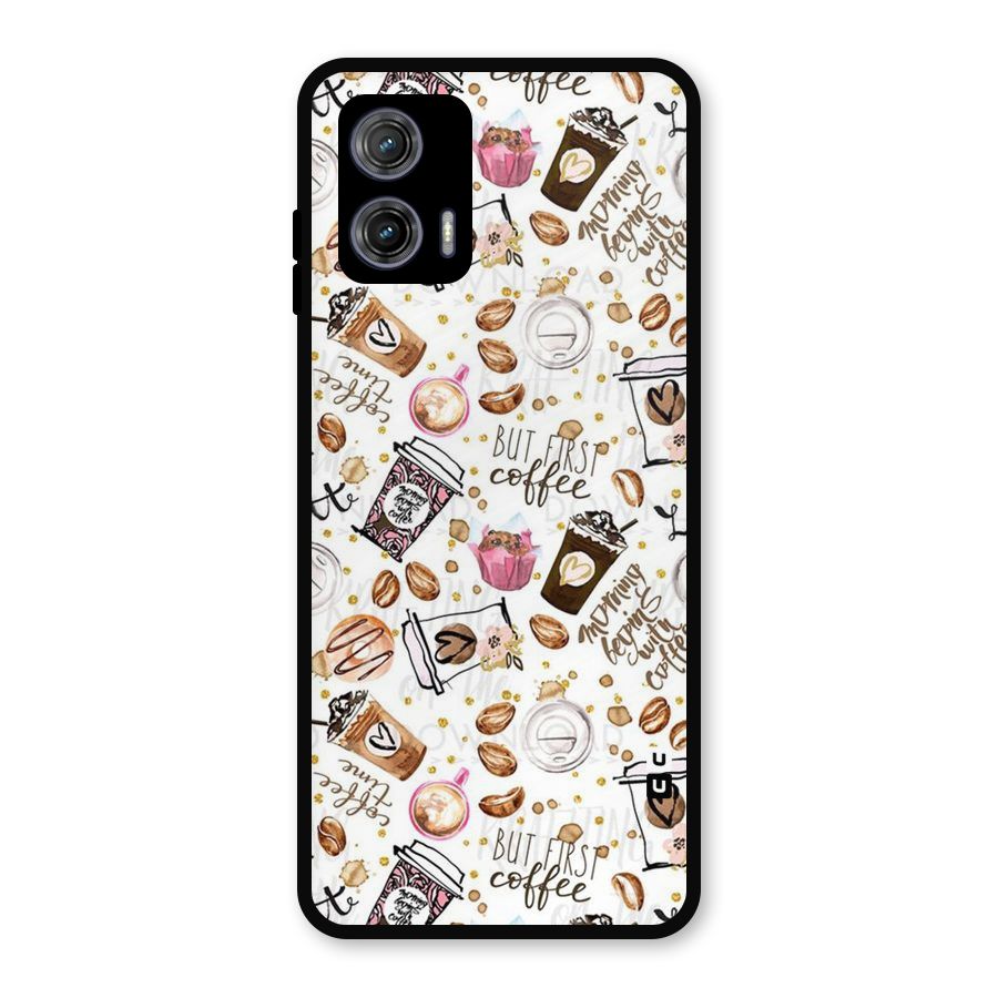 Coffee Pattern Metal Back Case for Moto G73