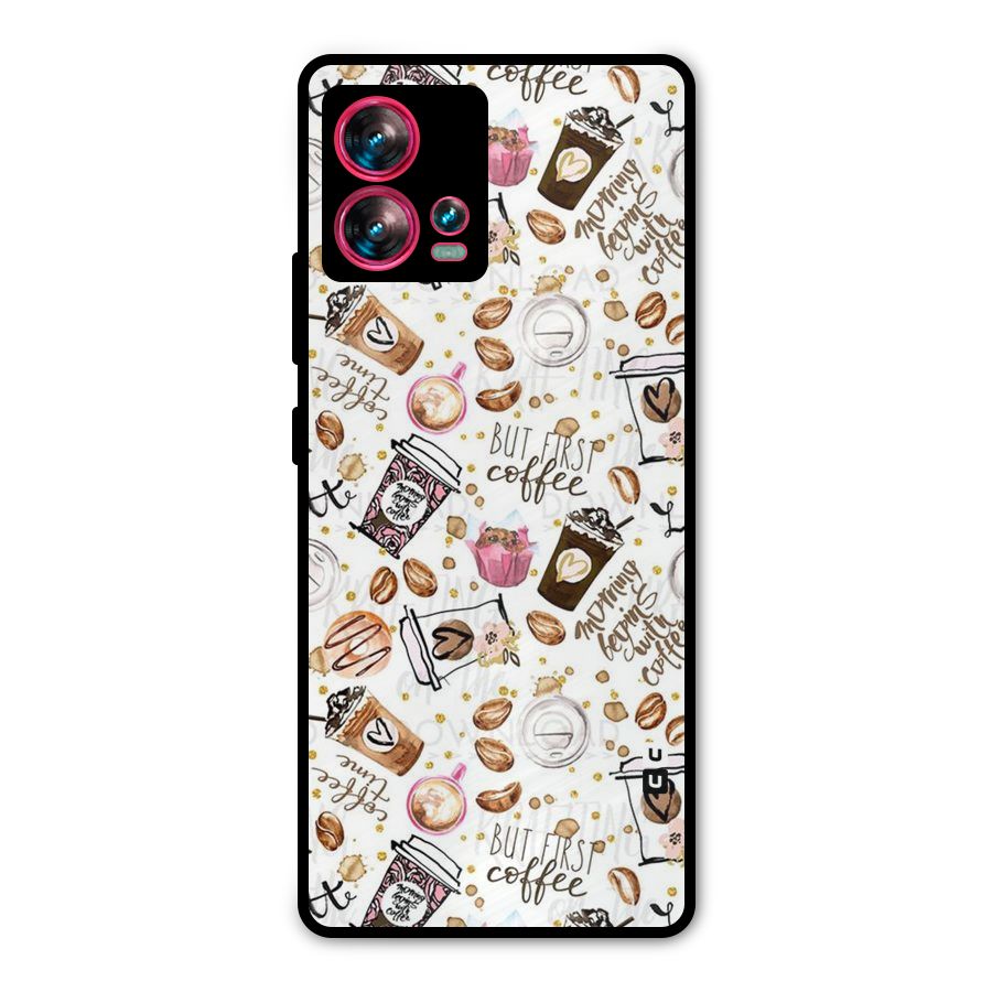 Coffee Pattern Metal Back Case for Motorola Edge 30 Fusion