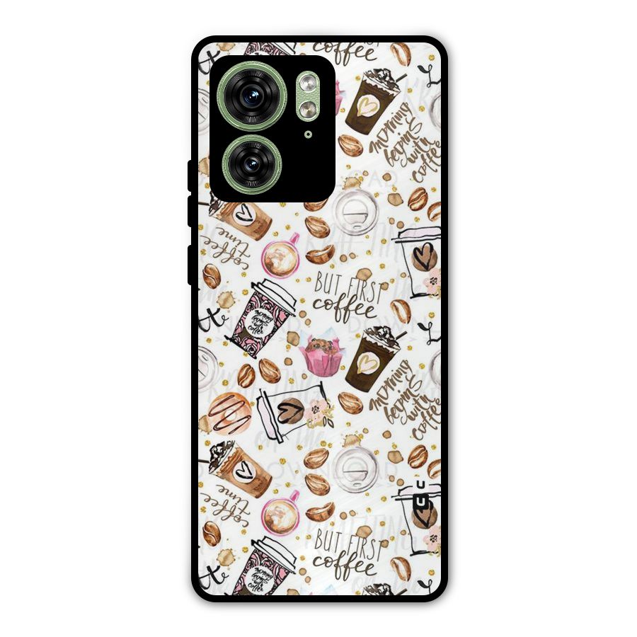 Coffee Pattern Metal Back Case for Motorola Edge 40 5G