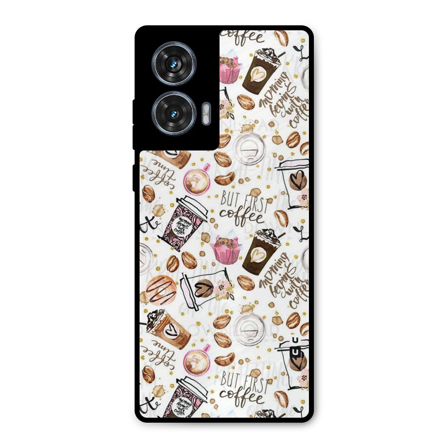 Coffee Pattern Metal Back Case for Motorola Edge 50 Fusion