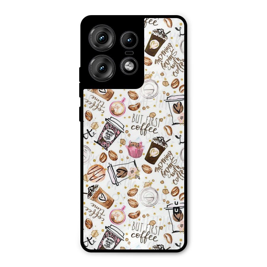 Coffee Pattern Metal Back Case for Motorola Edge 50 Pro