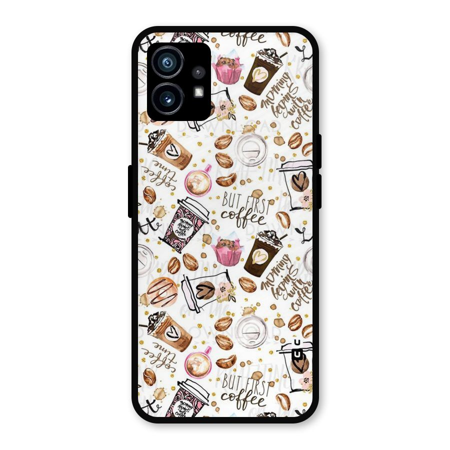 Coffee Pattern Metal Back Case for Nothing Phone 1