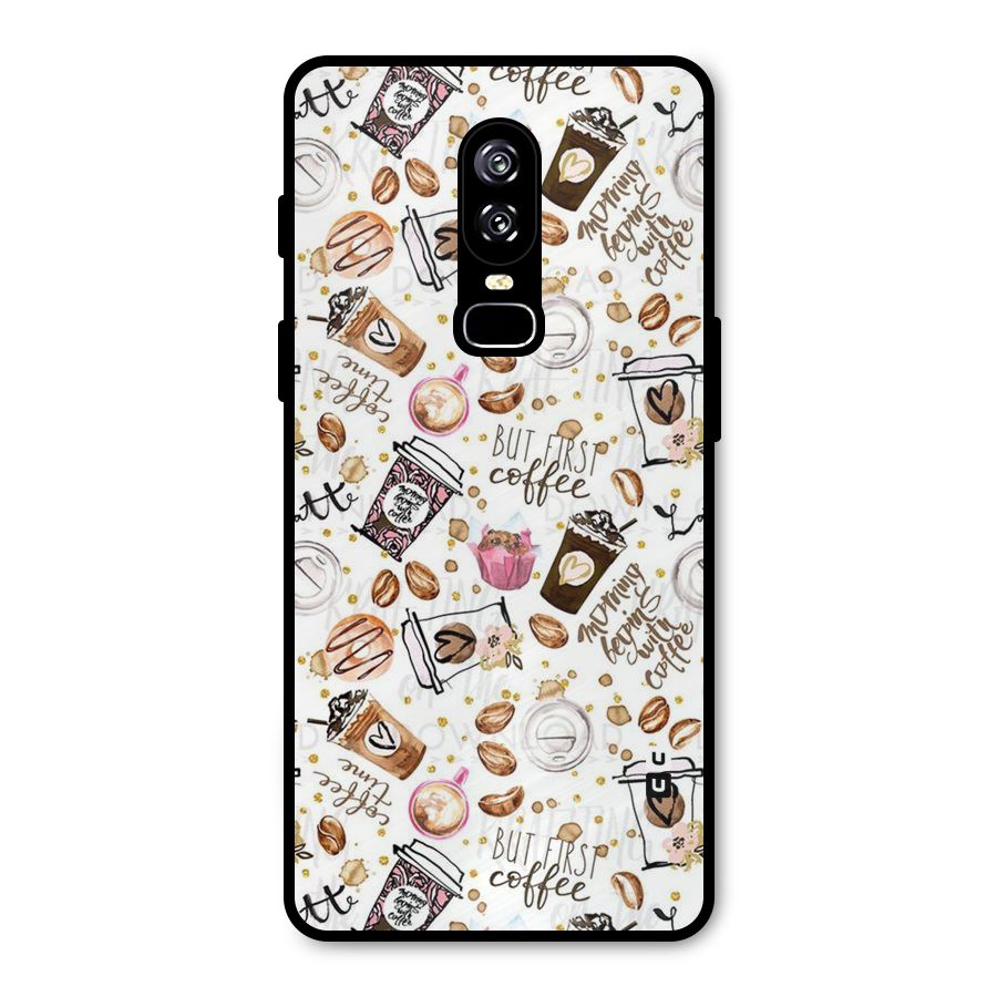 Coffee Pattern Metal Back Case for OnePlus 6