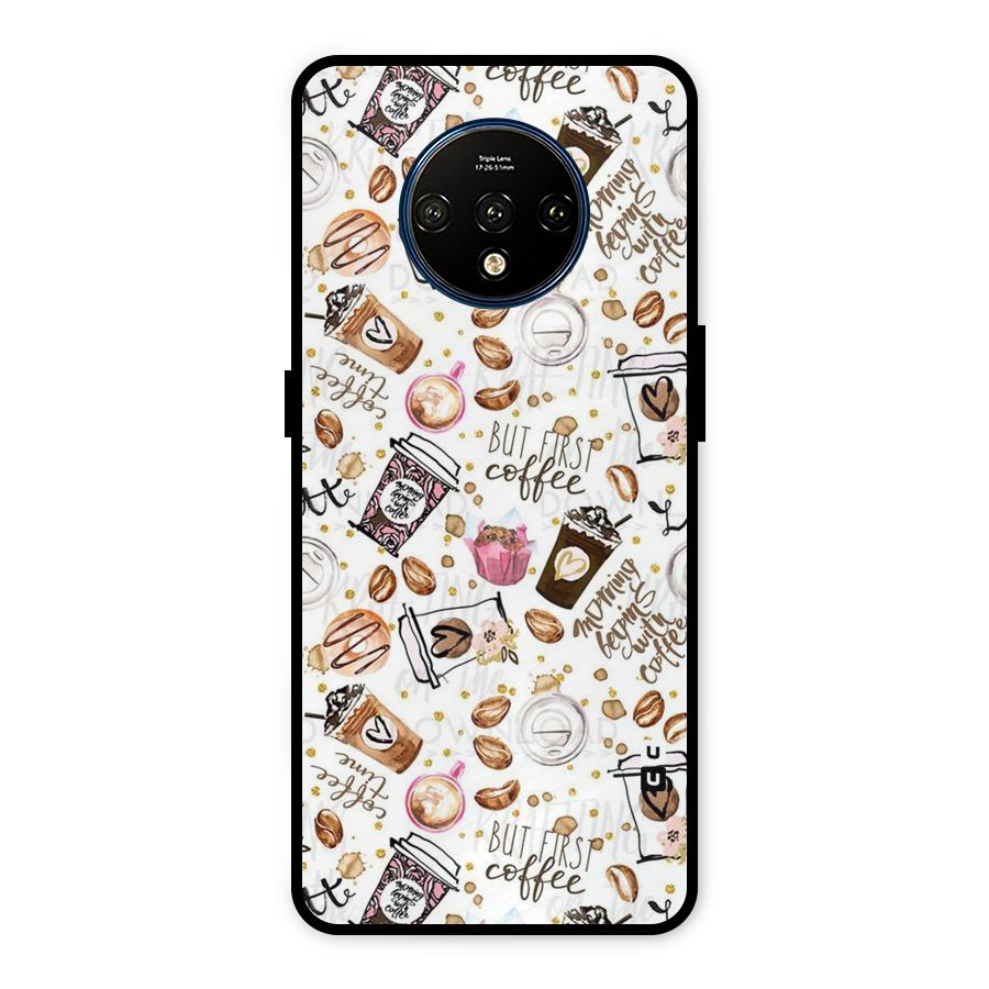 Coffee Pattern Metal Back Case for OnePlus 7T