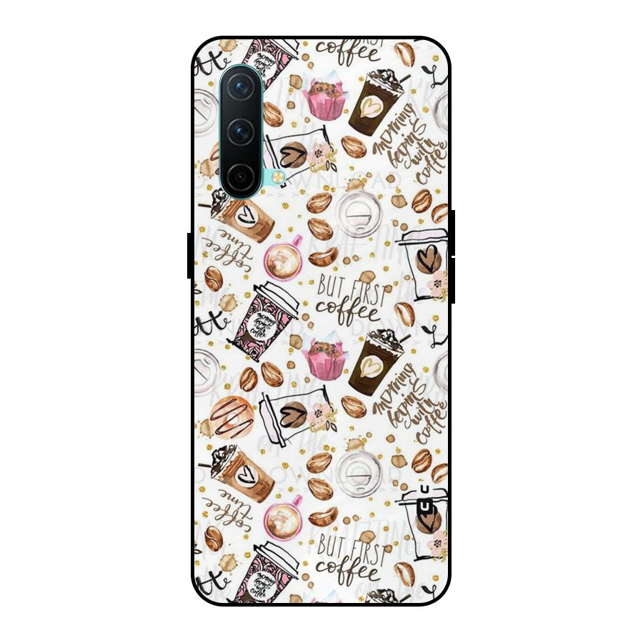 Coffee Pattern Metal Back Case for OnePlus Nord CE 5G