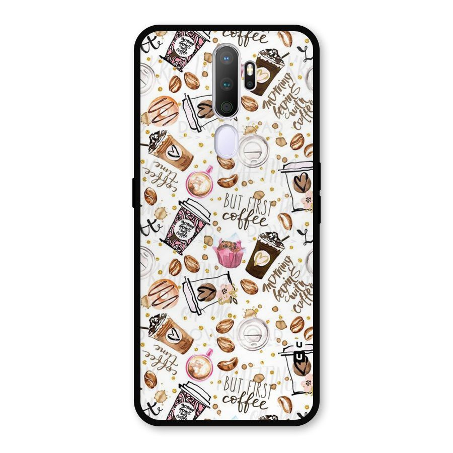 Coffee Pattern Metal Back Case for Oppo A5 (2020)