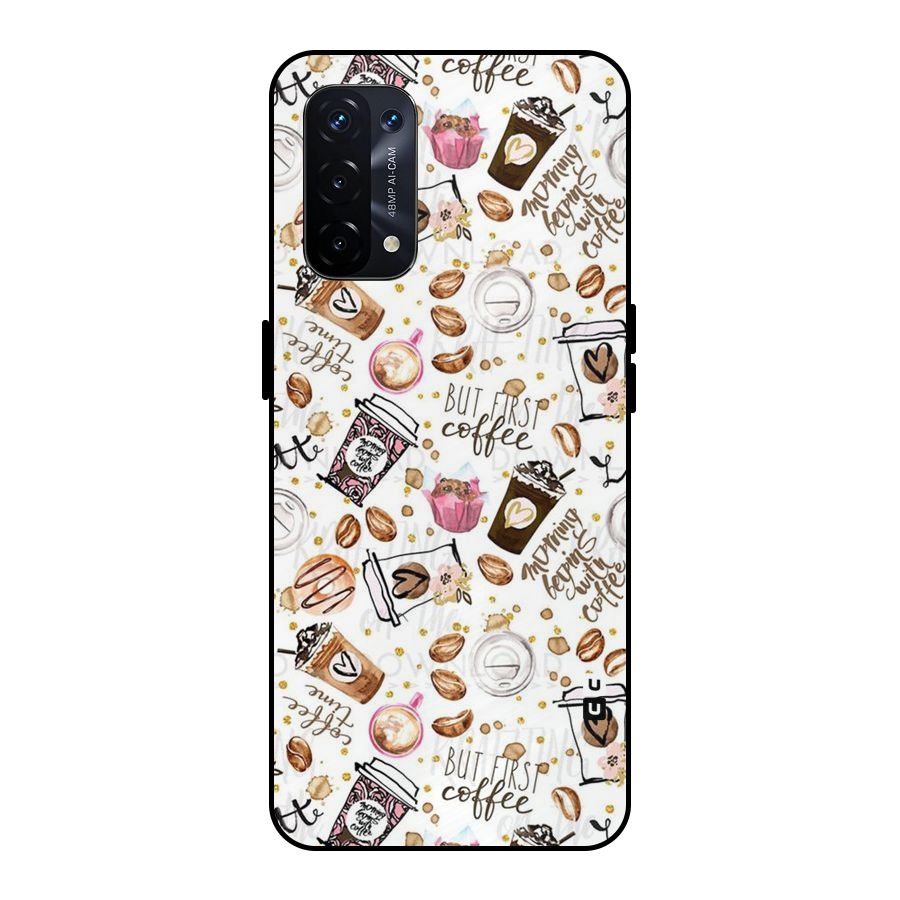 Coffee Pattern Metal Back Case for Oppo A74 5G