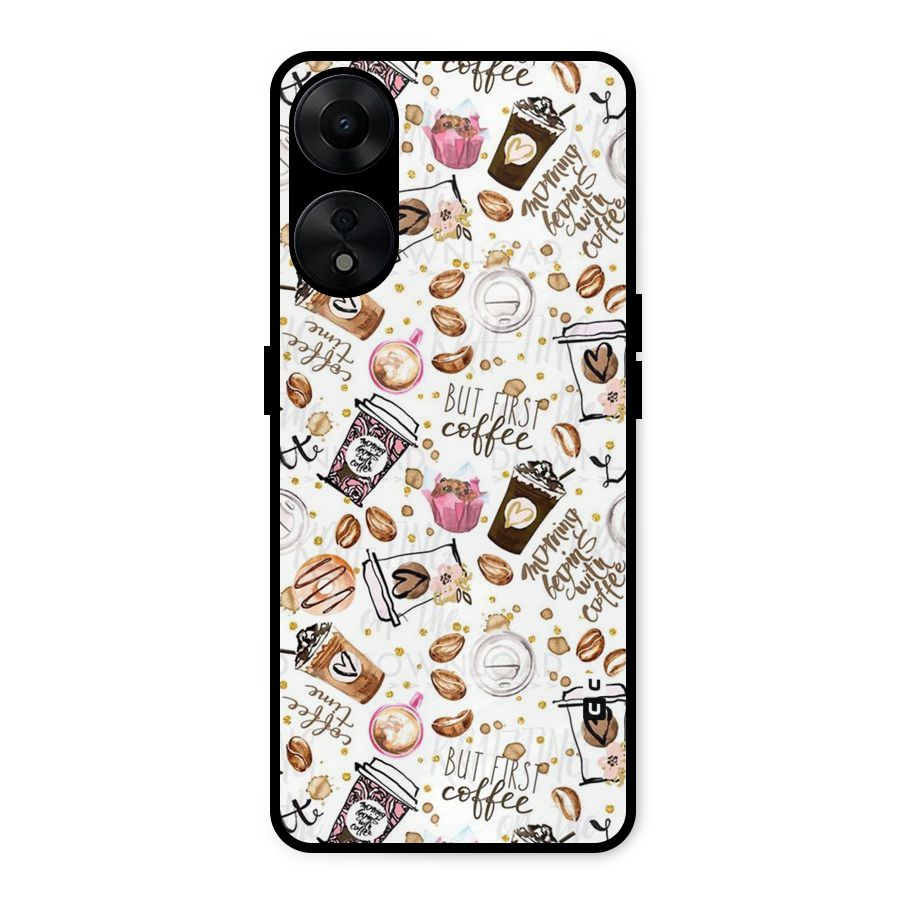 Coffee Pattern Metal Back Case for Oppo A78 5G