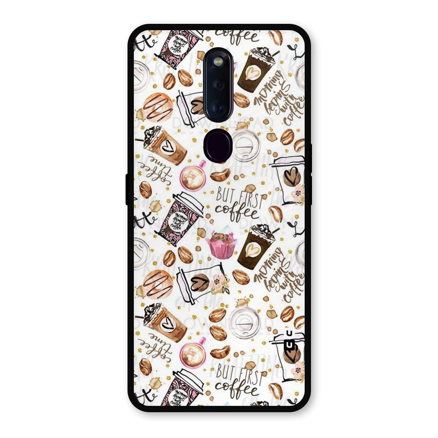 Coffee Pattern Metal Back Case for Oppo F11 Pro