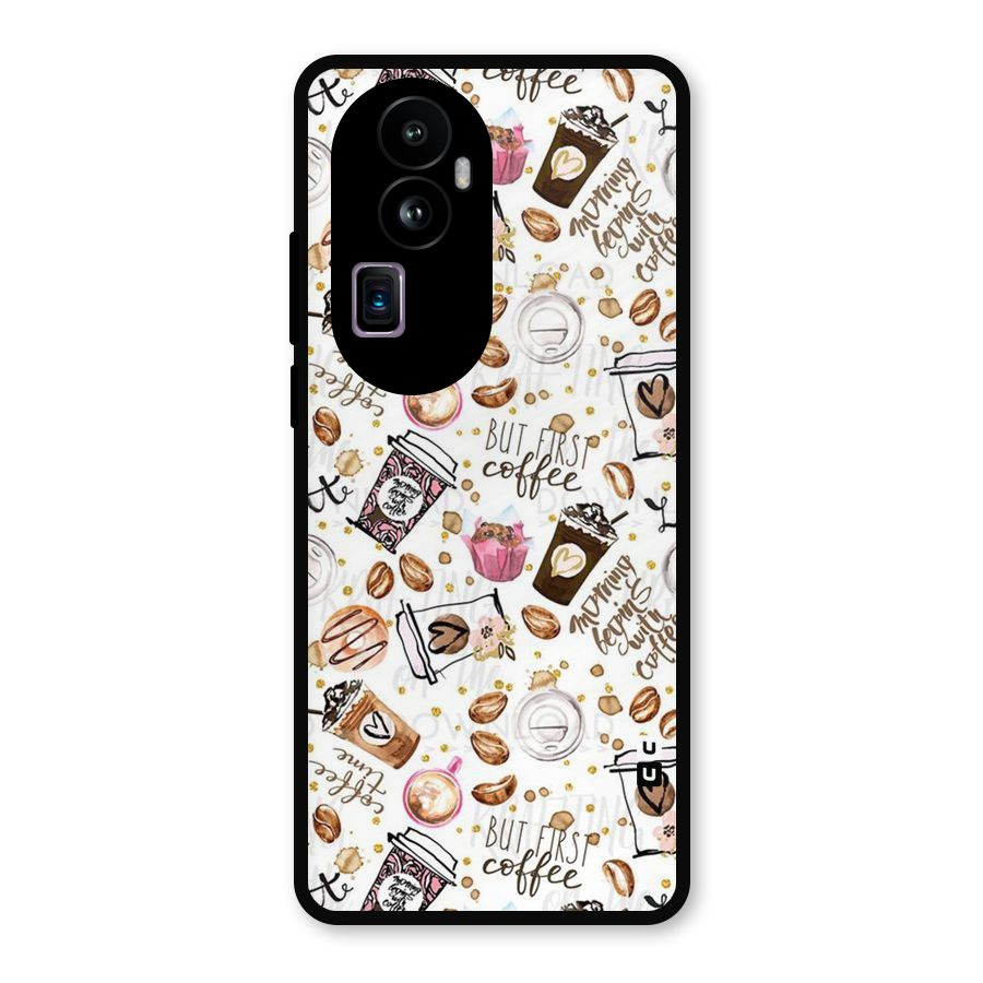 Coffee Pattern Metal Back Case for Oppo Reno10 Pro Plus