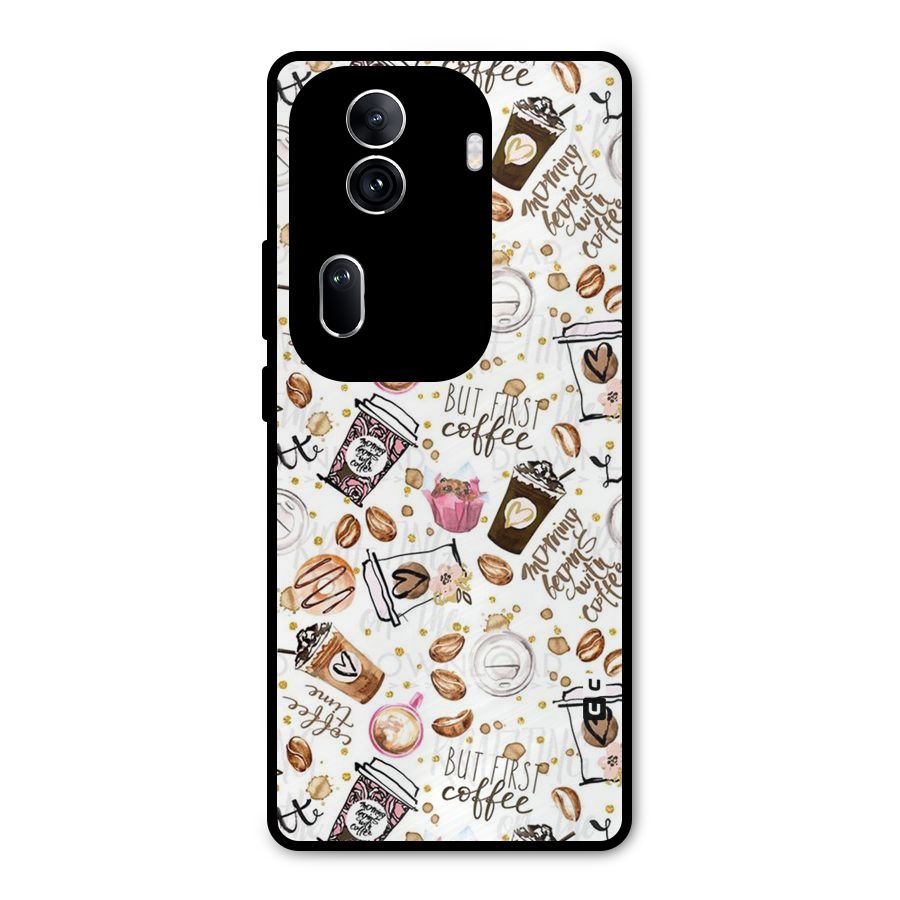 Coffee Pattern Metal Back Case for Oppo Reno11 Pro 5G