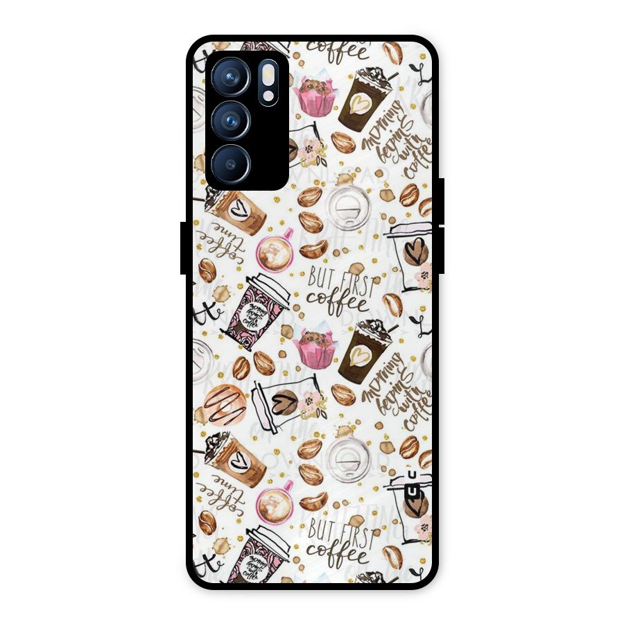 Coffee Pattern Metal Back Case for Oppo Reno6 5G