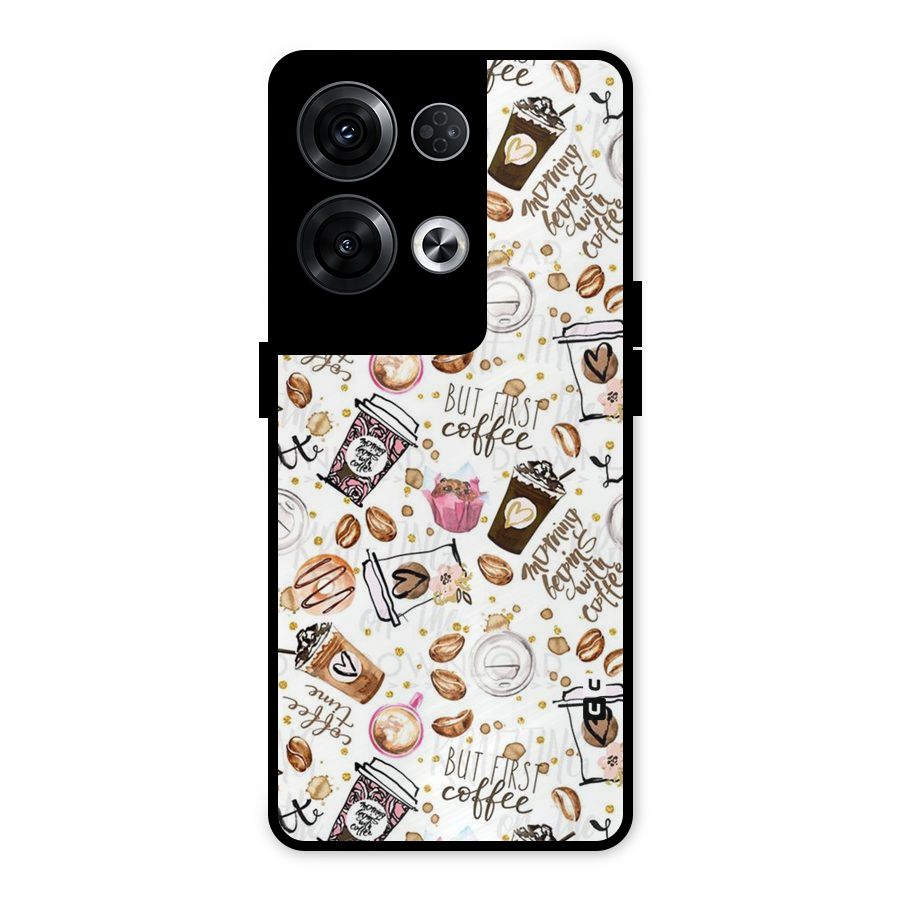 Coffee Pattern Metal Back Case for Oppo Reno8 Pro 5G