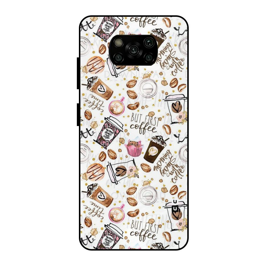 Coffee Pattern Metal Back Case for Poco X3