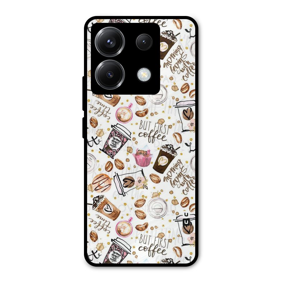 Coffee Pattern Metal Back Case for Poco X6