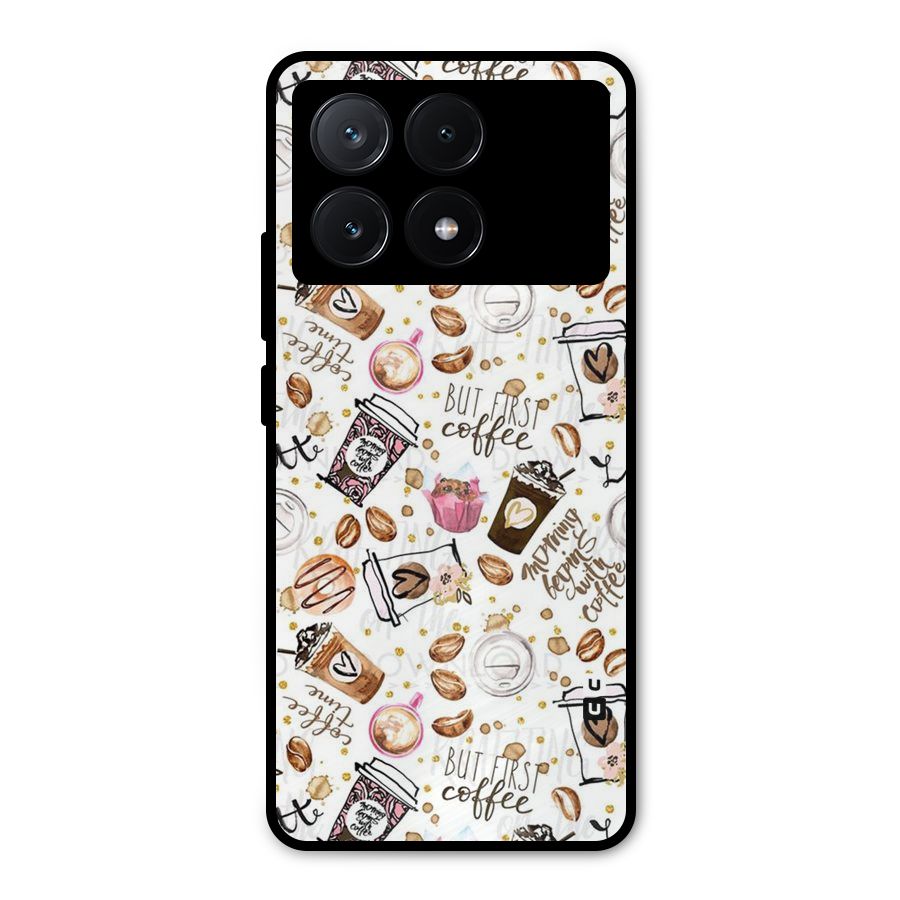 Coffee Pattern Metal Back Case for Poco X6 Pro