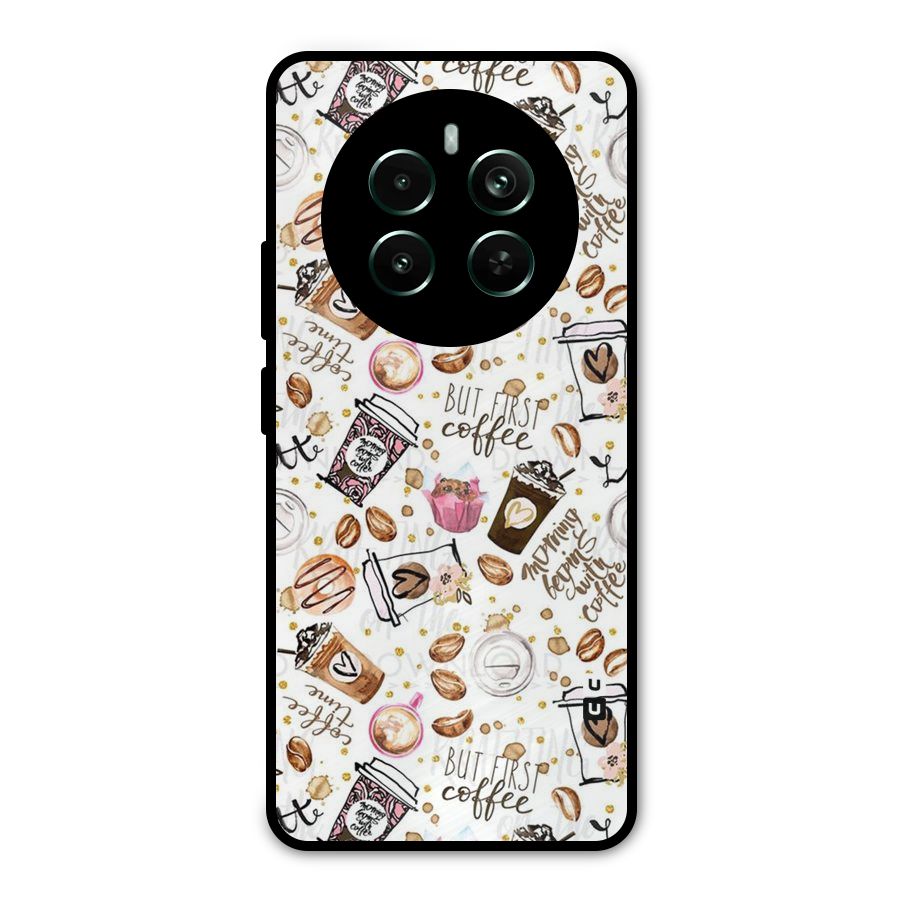 Coffee Pattern Metal Back Case for Realme 12 Pro Plus