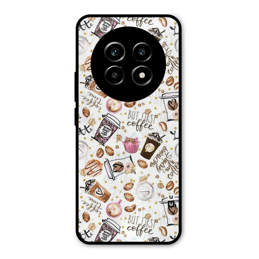 Coffee Pattern Metal Back Case for Realme 13 Pro