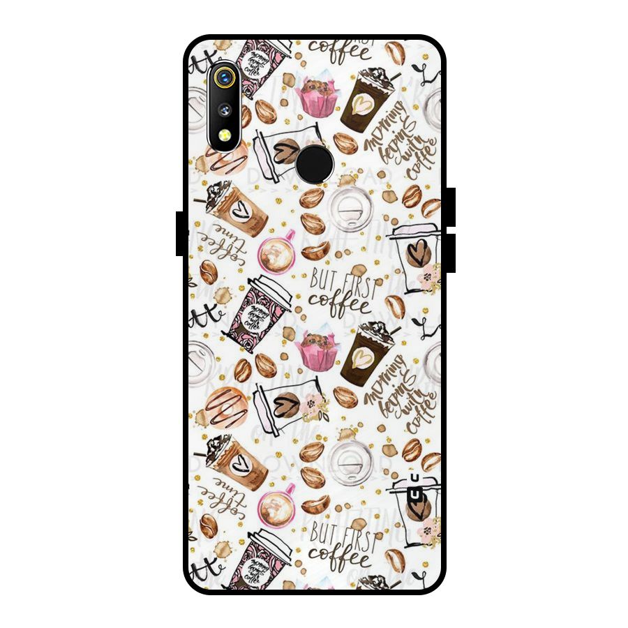 Coffee Pattern Metal Back Case for Realme 3i