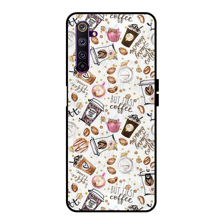 Coffee Pattern Metal Back Case for Realme 6 Pro