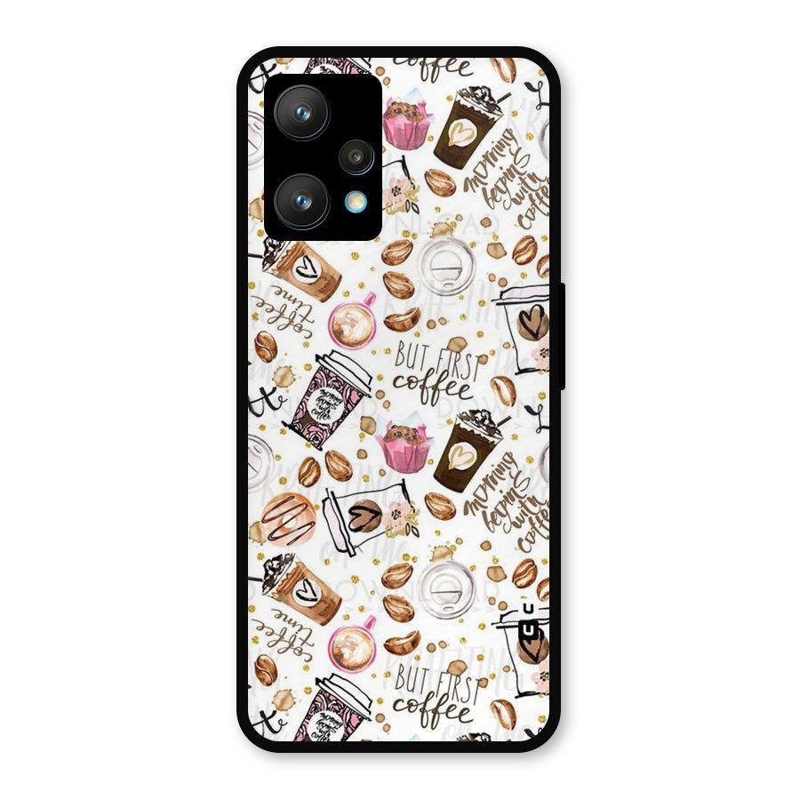 Coffee Pattern Metal Back Case for Realme 9 Pro Plus 5G