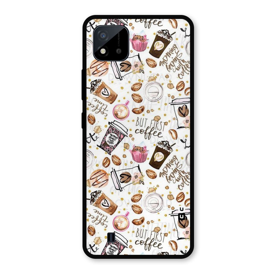 Coffee Pattern Metal Back Case for Realme C11 2021