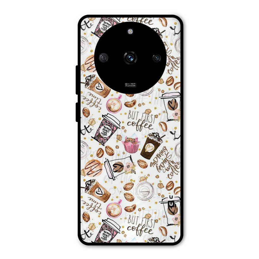 Coffee Pattern Metal Back Case for Realme Narzo 60 5G