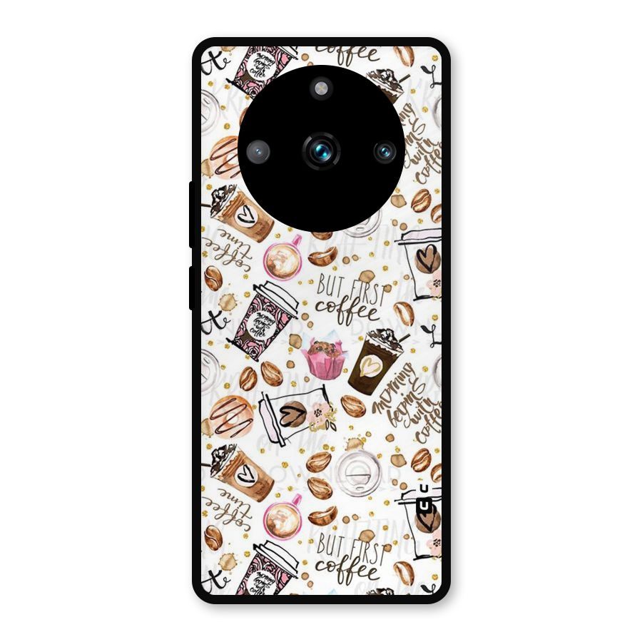 Coffee Pattern Metal Back Case for Realme Narzo 60 Pro