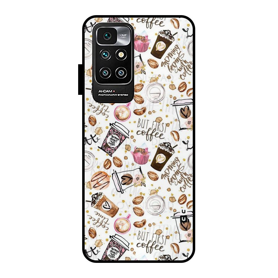 Coffee Pattern Metal Back Case for Redmi 10 Prime