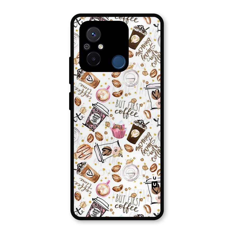 Coffee Pattern Metal Back Case for Redmi 12C
