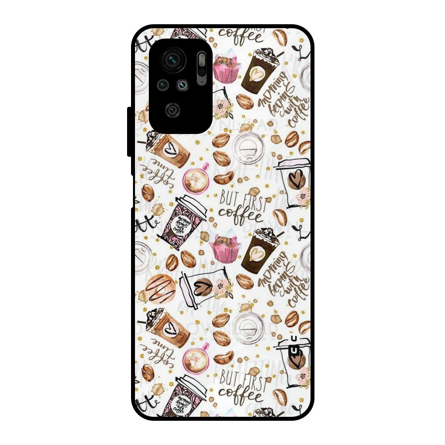 Coffee Pattern Metal Back Case for Redmi Note 10
