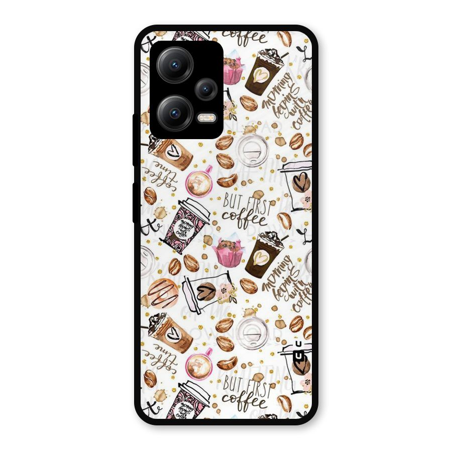 Coffee Pattern Metal Back Case for Redmi Note 12 5G