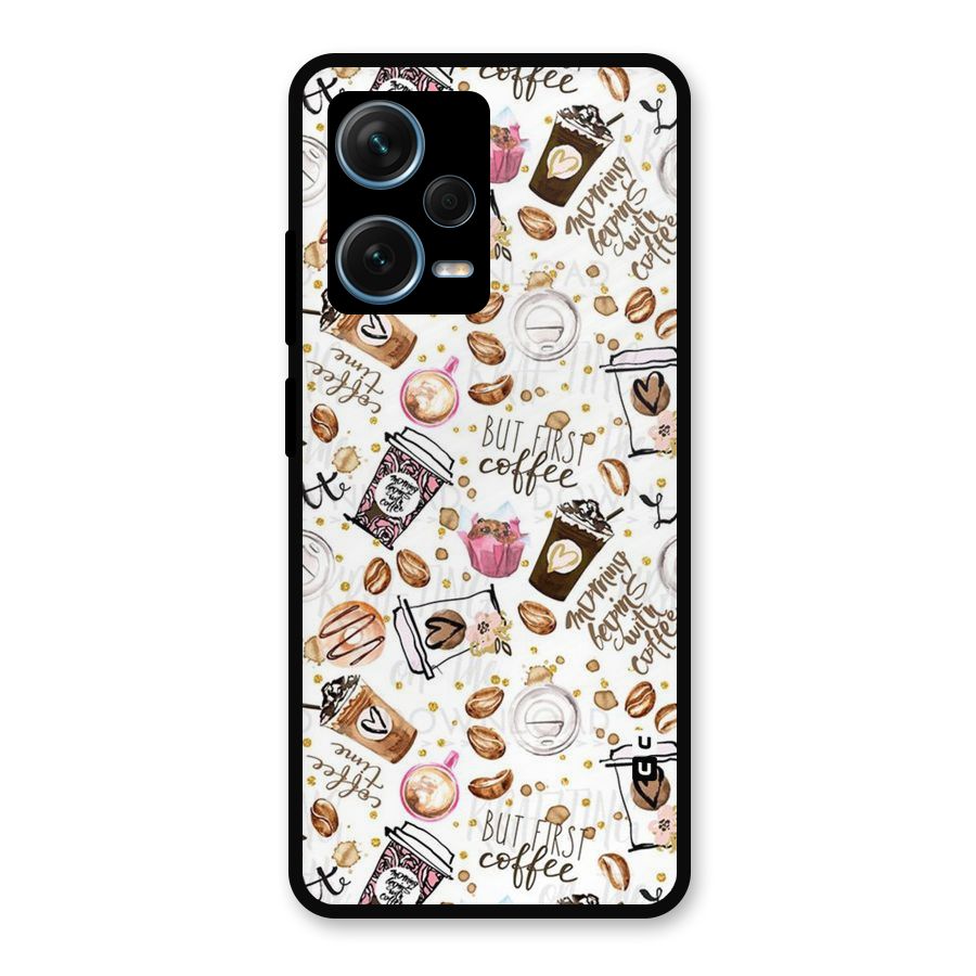 Coffee Pattern Metal Back Case for Redmi Note 12 Pro Plus 5G