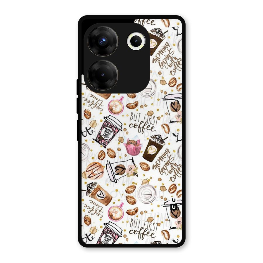 Coffee Pattern Metal Back Case for Tecno Camon 20 Pro