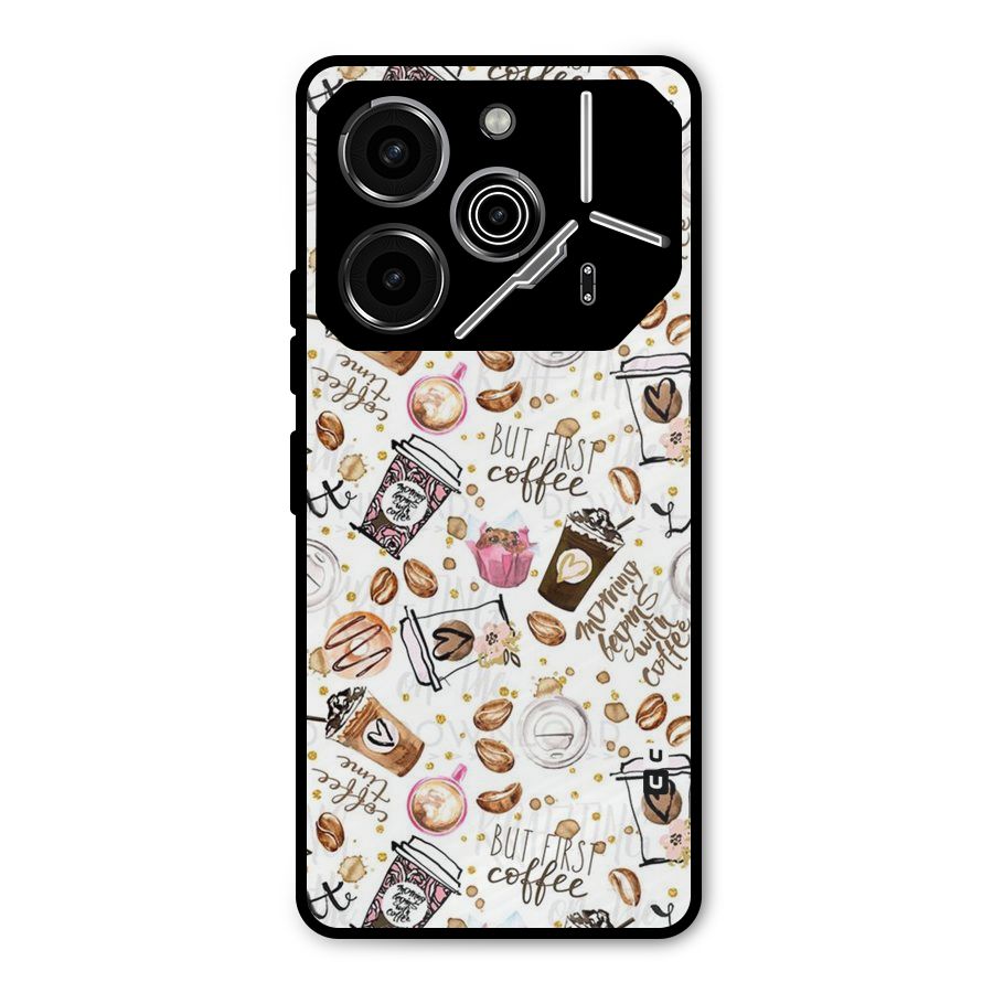 Coffee Pattern Metal Back Case for Tecno Pova 6 Pro
