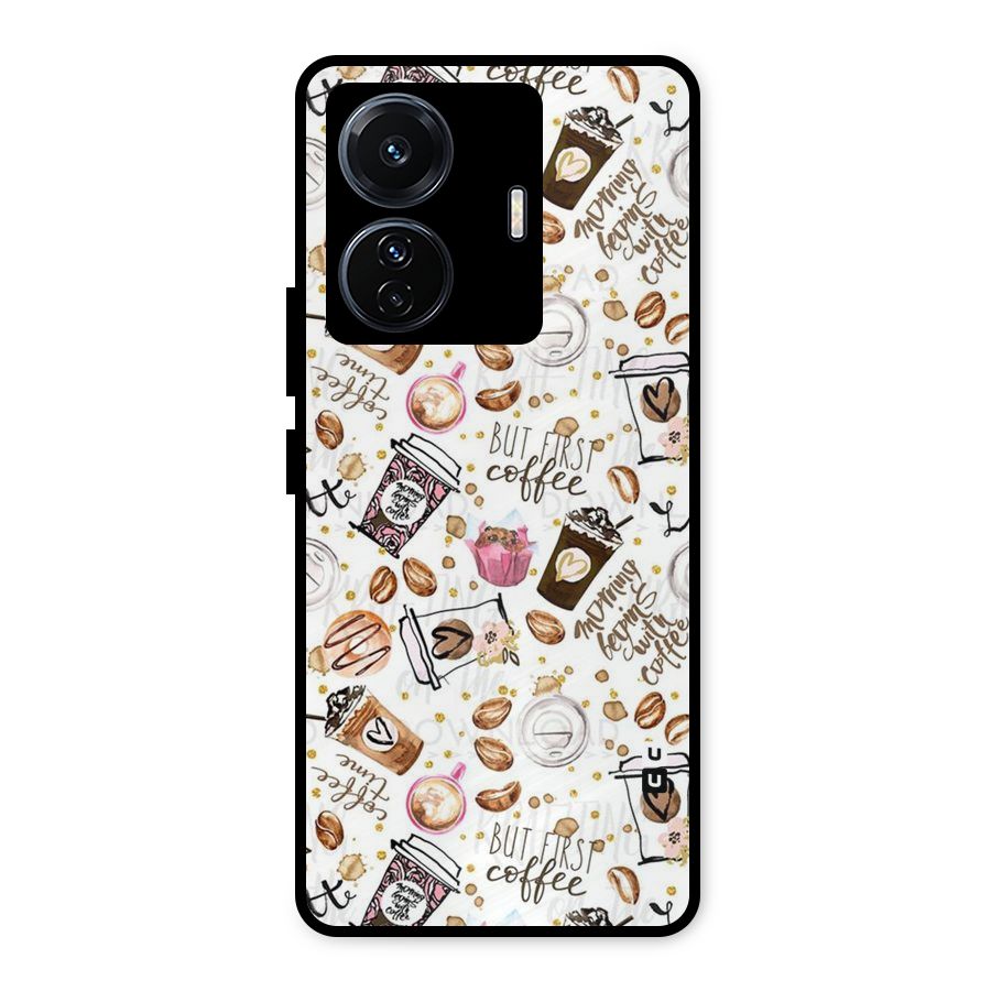 Coffee Pattern Metal Back Case for Vivo T1 Pro