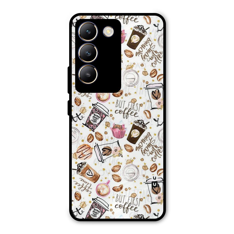Coffee Pattern Metal Back Case for Vivo T3 5G