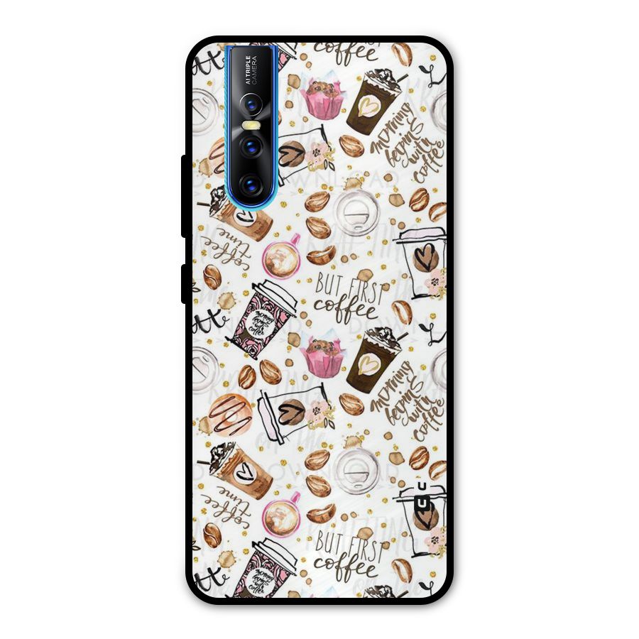 Coffee Pattern Metal Back Case for Vivo V15 Pro
